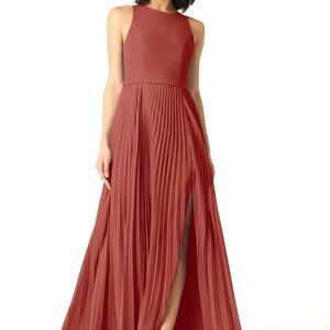 Azazie Terracotta A-line Scoop Neck Pleated Chiffon Dress